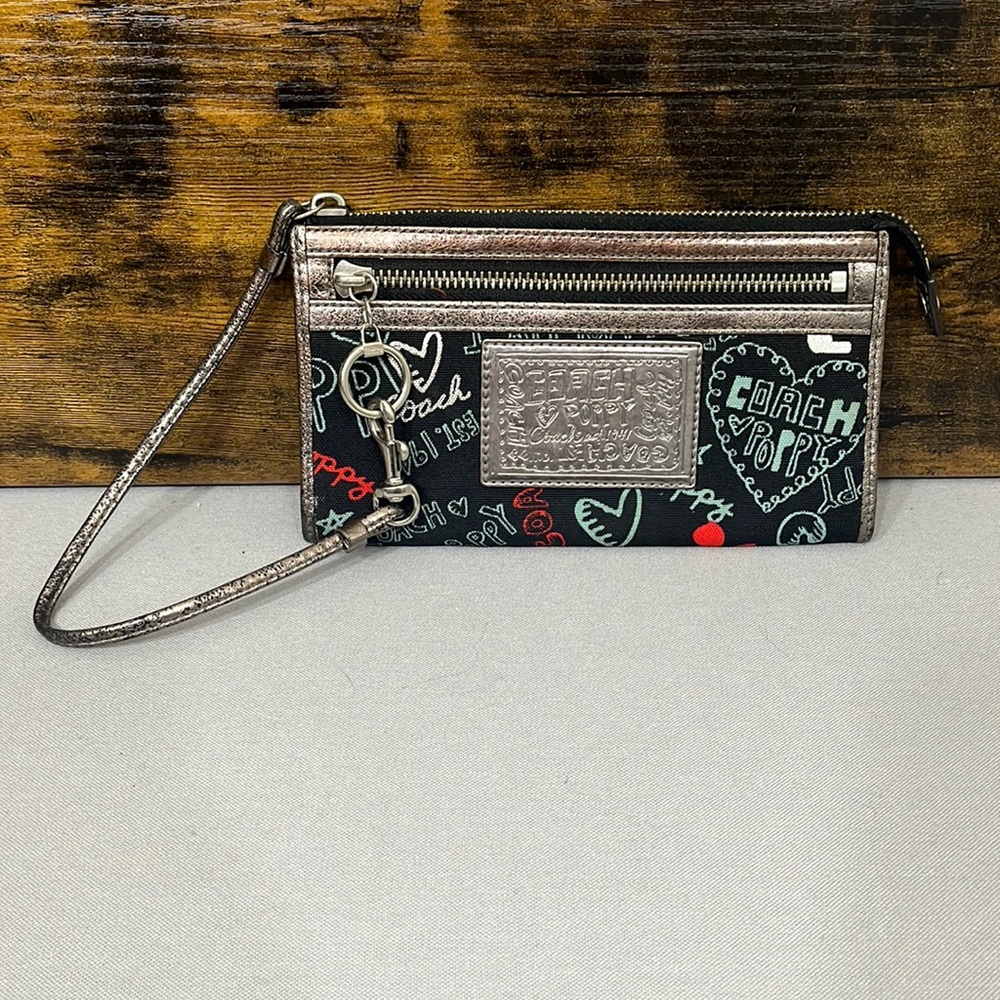 Coach Poppy Graffiti Navy Wristlet